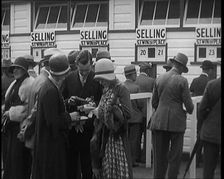 A Crowd of People Standing Outside a Totaliser/Tote Office at a Horse Race Course..., 1929. Creator: British Pathe Ltd