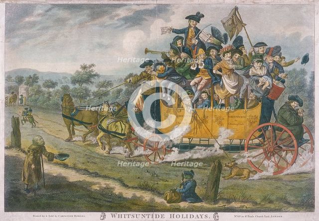 A crowded coach travelling between Greenwich and Charing Cross, London, 1783. Artist: Anon