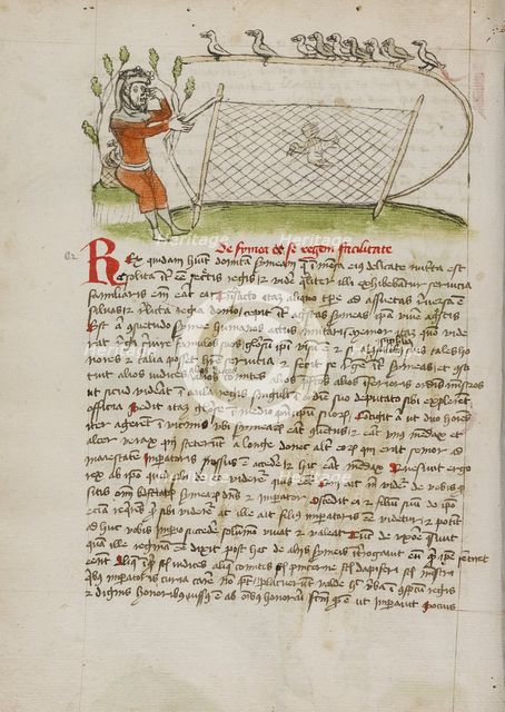 A Crowned Man Pointing to his Eyes and Holding a Net over a Bird, third quarter of 15th century. Creator: Unknown.