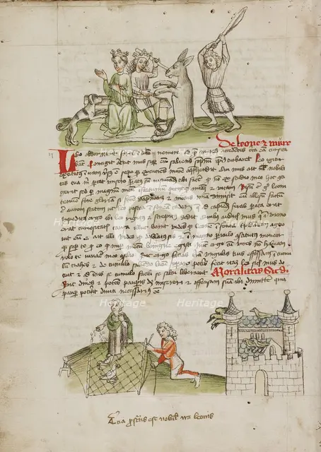 A Crowned Couple with a Dog and a Donkey: A Woman Feeding a Bird..., third quarter of 15th century. Creator: Unknown.