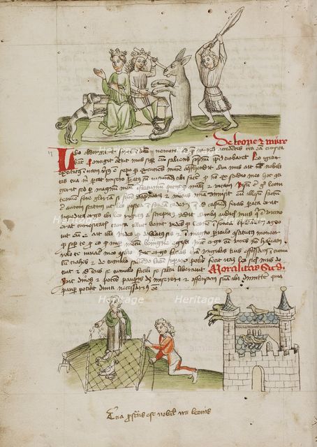 A Crowned Couple with a Dog and a Donkey: A Woman Feeding a Bird..., third quarter of 15th century. Creator: Unknown.