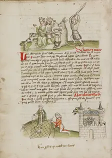 A Crowned Couple with a Dog and a Donkey: A Woman Feeding a Bird..., third quarter of 15th century. Creator: Unknown