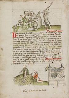 A Crowned Couple with a Dog and a Donkey: A Woman Feeding a Bird..., third quarter of 15th century. Creator: Unknown