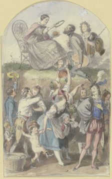A crowning of an artist, a crowd below. Creator: Albert Hendschel