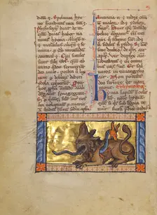 A Crocodile and a Hydrus; Bestiary, about 1270. Creator: Unknown
