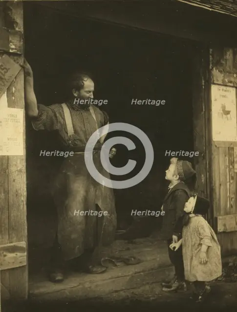 A "crack" with the blacksmith, c1900. Creator: Frances S. Allen.