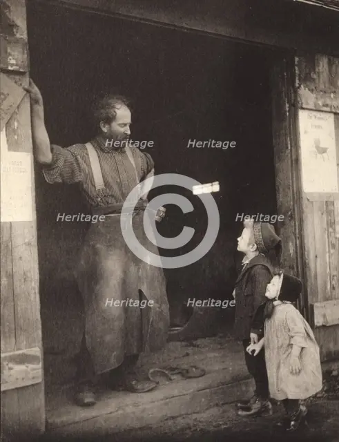 A "crack" with the blacksmith, c1900. Creator: Frances S. Allen.