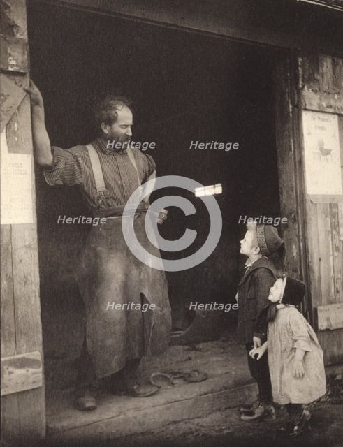 A "crack" with the blacksmith, c1900. Creator: Frances S. Allen.