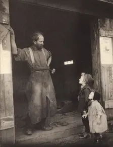 A "crack" with the blacksmith, c1900. Creator: Frances S. Allen