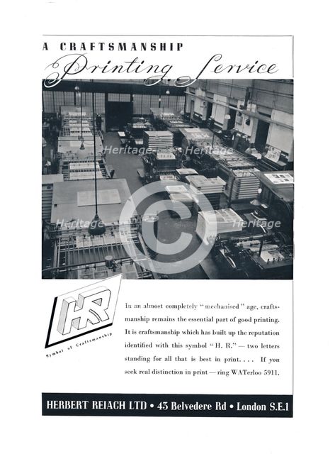 'A Craftsmanship Printing Service - Herbert Reiach Ltd', 1939. Artist: Unknown.