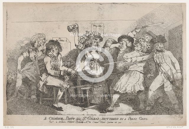 A Cribbage Party in St. Giles's Disturbed By A Press Gang, October 26, 1787., October 26, 1787. Creator: Thomas Rowlandson.