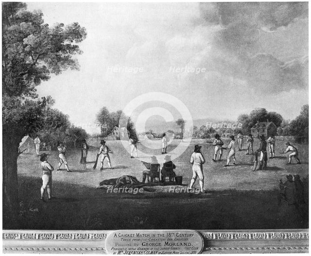 A cricket match, 18th century (1912).Artist: George Morland