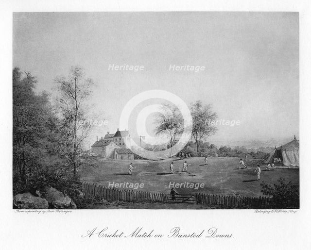 A cricket match on Bansted Downs, Surrey, 19th century (1912). Artist: Unknown