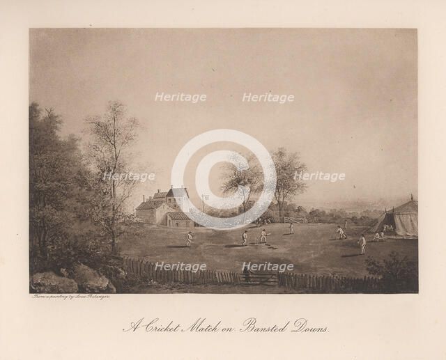 A cricket match on Bansted Downs, Surrey, 19th century (1912). Artist: Unknown