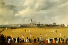 A Cricket Match at Christchurch Priory, Hampshire, 1850 (1947). Creator: Unknown
