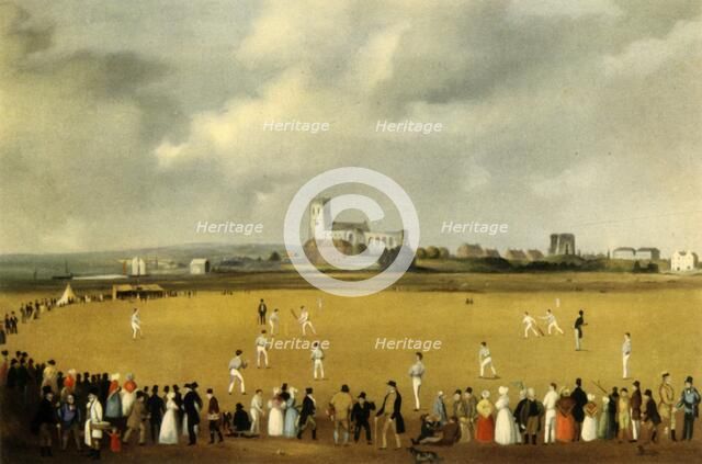 'A Cricket Match at Christchurch Priory, Hampshire, 1850', (1947).  Creator: Unknown.