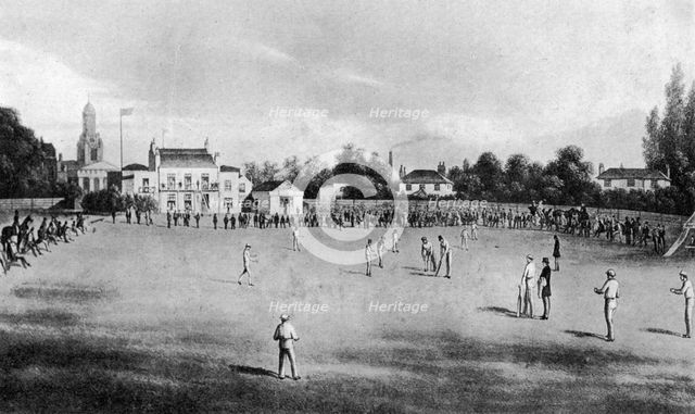 A cricket match in progress at Kennington Oval, London, 1848 (1912). Artist: Unknown