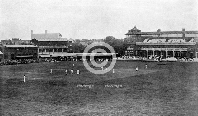 A cricket match in progress at Lord's cricket ground, London, 1912. Artist: Unknown