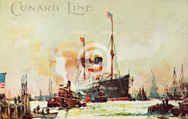 A Cunard occean liner enters the North River, New York City, USA, c1900.  Creator: Unknown.
