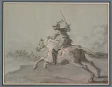 A cuirassier leaping to the left, 18th century. Creator: Jean-Baptiste Robin