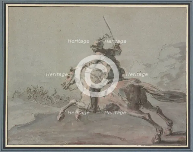 A cuirassier leaping to the left, 18th century. Creator: Jean-Baptiste Robin.
