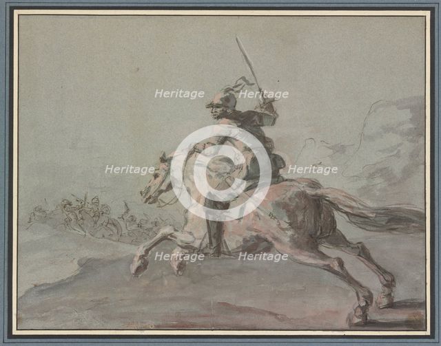 A cuirassier leaping to the left, 18th century. Creator: Jean-Baptiste Robin.