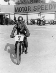 A cyclist at Lea Bridge speedway circuit, 1928
