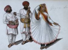 A dancing girl performing the gagri dance with two musicians, 1856. Creator: Unknown