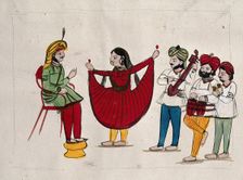 A dancing girl with musicians performing. Creator: Unknown