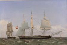 A Danish Corvette Laying to in order to Confer with a Danish Brig..., 1827. Creator: CW Eckersberg