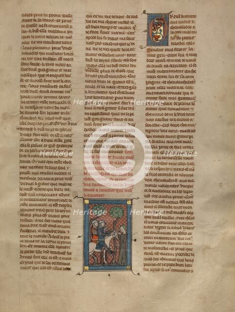 A Demoiselle Delivering a Letter from Tristan to Lancelot, about 1320-1340. Creator: Unknown.