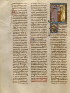 A Demoiselle Speaking to Tristan, Palamedes, and Dynadan in Prison, about 1320-1340. Creator: Jeanne de Montbaston