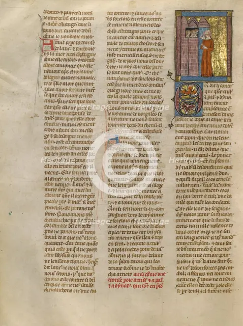 A Demoiselle Speaking to Tristan, Palamedes, and Dynadan in Prison, about 1320-1340. Creator: Jeanne de Montbaston.