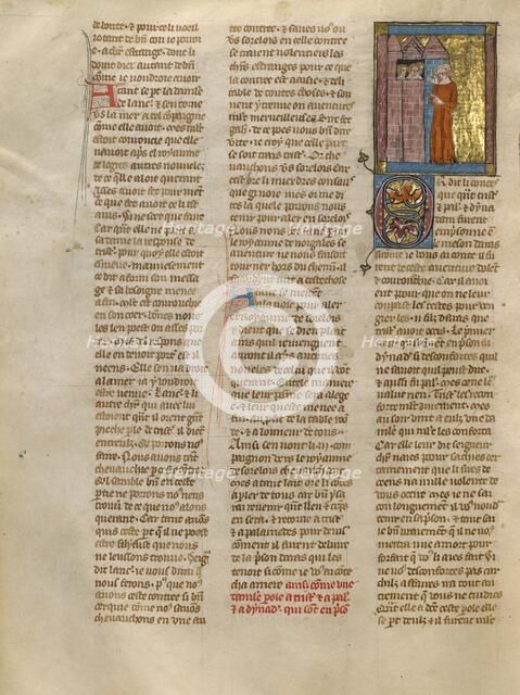 A Demoiselle Speaking to Tristan, Palamedes, and Dynadan in Prison, about 1320-1340. Creator: Jeanne de Montbaston.