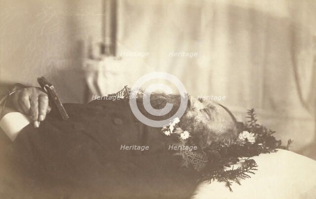 A dead millionaire at Kiakhta showing the method of laying out a corpse, between 1885 and 1886. Creator: Unknown.