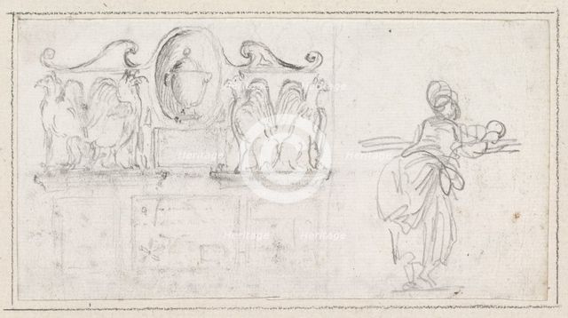 A Decorative Sculpture with a Woman Seen from Behind, 1754/1765. Creator: Hubert Robert.