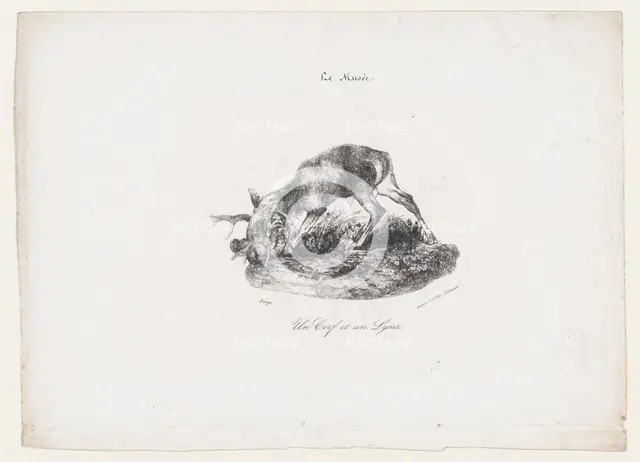 A Deer and a Lynx, 1834. Creator: Antoine-Louis Barye.