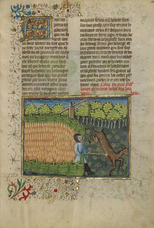 A Deer Caught in a Foot Trap; Livre de la Chasse, about 1430-1440. Creator: Unknown