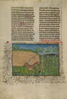 A Deer Wounded by a Spring Trap; Livre de la Chasse, about 1430-1440. Creator: Unknown