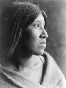 A Desert Cahuilla woman, head-and-shoulders portrait, facing right, c1924. Creator: Edward Sheriff Curtis