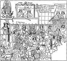 A dinner party, late 15th century, (1910)