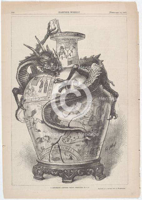A Diplomatic (Chinese) Design Presented to U.S., 1881. Creator: Thomas Nast.