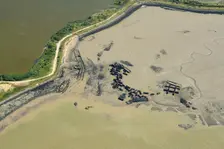 A dismantled WW2 Maunsell anti-aircraft fort, Higham Creek, Medway, 2024. Creator: Damian Grady
