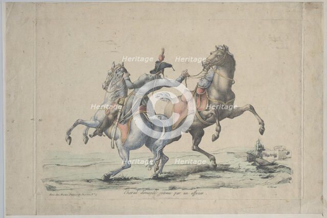 A Dismounted Horse Reined in by an Officer, 1770-1836. Creator: Carle Vernet.