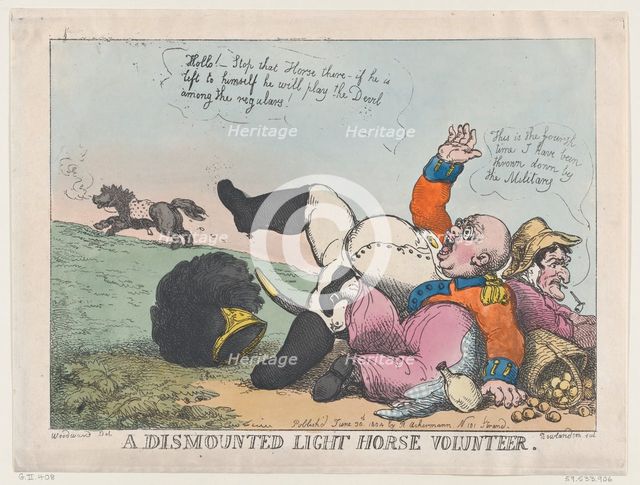 A Dismounted Light Horse Volunteer, June 30, 1804., June 30, 1804. Creator: Thomas Rowlandson.