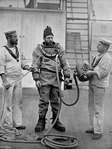 A diver from the battleship HMS Camperdown in his diver's dress, 1896. Artist: Gregory & Co
