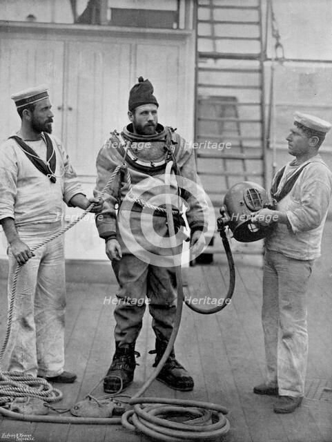 A diver from the battleship HMS 'Camperdown' in his diver's dress, 1896. Artist: Gregory & Co