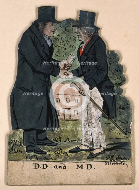 A divine and a physician shaking hands on meeting, 1830-1850. Creator: Stephen Jenner.