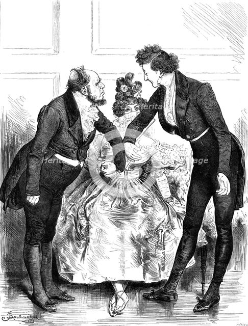 A Domestic Drama - Act I. - The Choice (between Worth and Wealth) drawn By F. Barnard, 1880. Creator: Joseph Swain.
