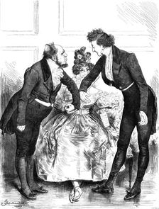 A Domestic Drama - Act I. - The Choice (between Worth and Wealth) drawn By F. Barnard, 1880. Creator: Joseph Swain